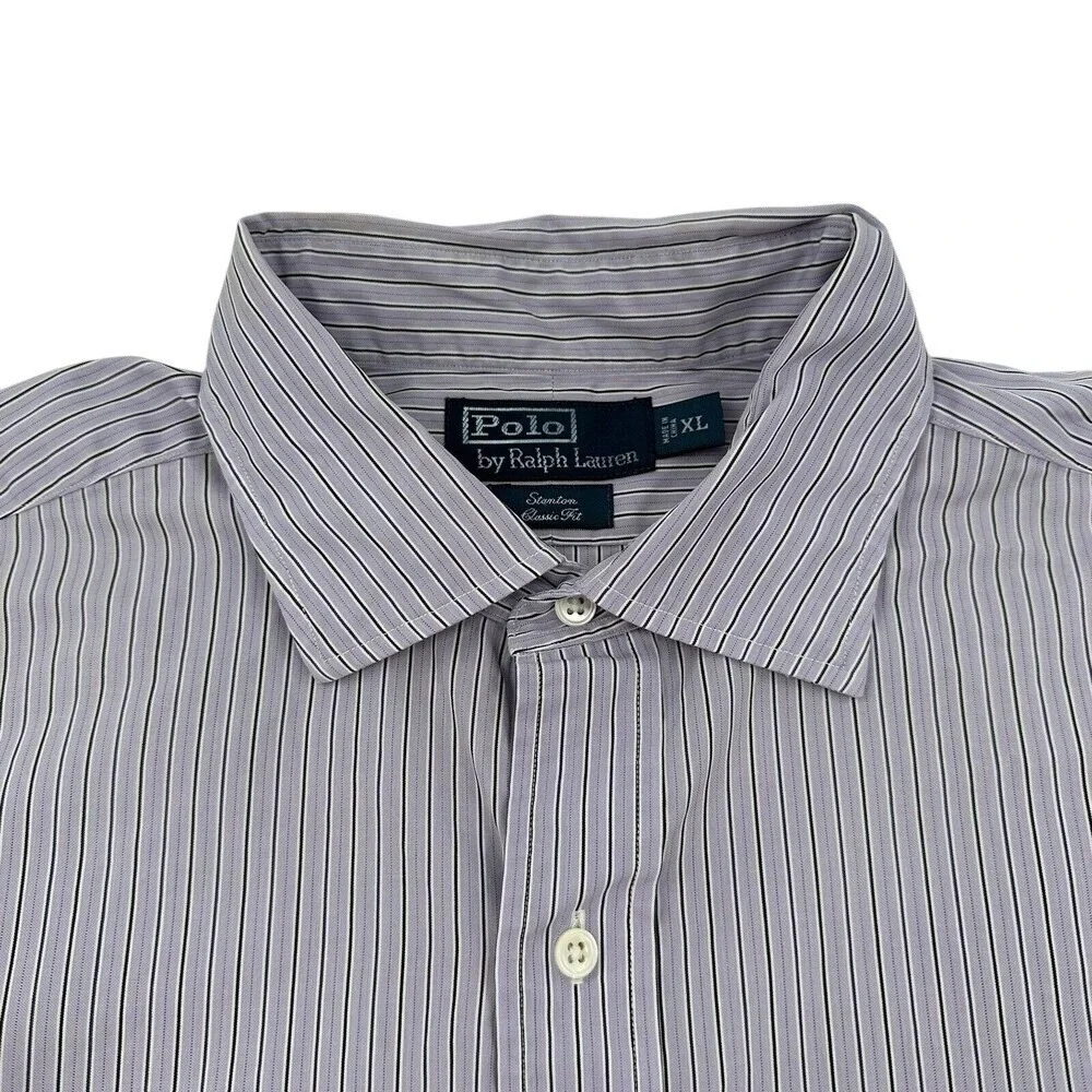 Polo Ralph Lauren Stanton Classic Fit Shirt Purple White Striped L/S Mens XL
